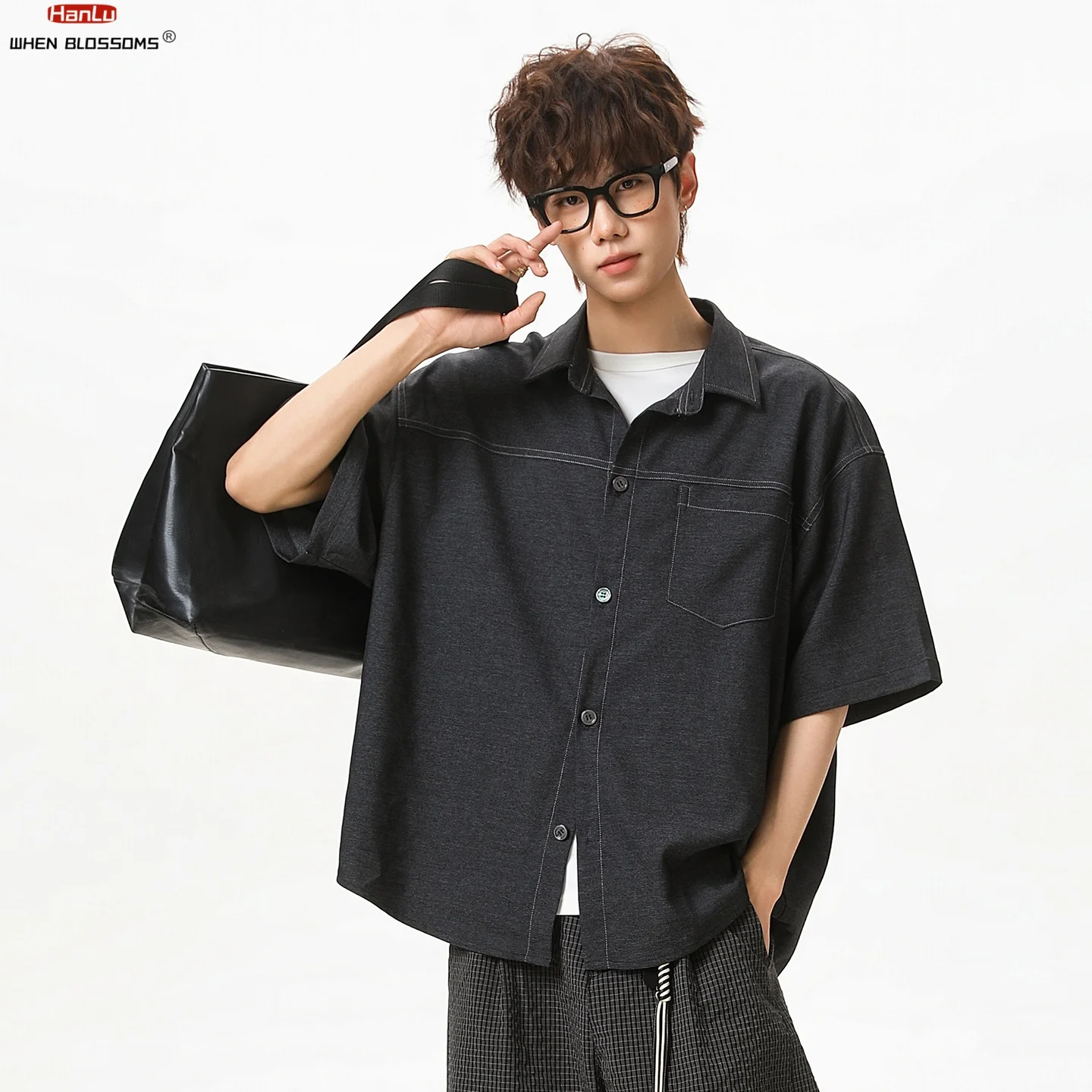 

Men's 2026 Light Vintage Contrast Stitch Denim-Like Shirt Breathable Loose Fit Workwear Style Short Sleeve Summer Top