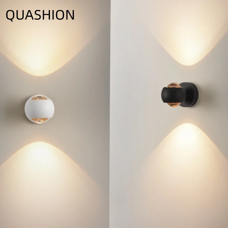 Sphere LED Wall Sconce Black White Up Down Lighting Fixture For Bedroom Bedside Hallway Living Room Indoor Home Decor