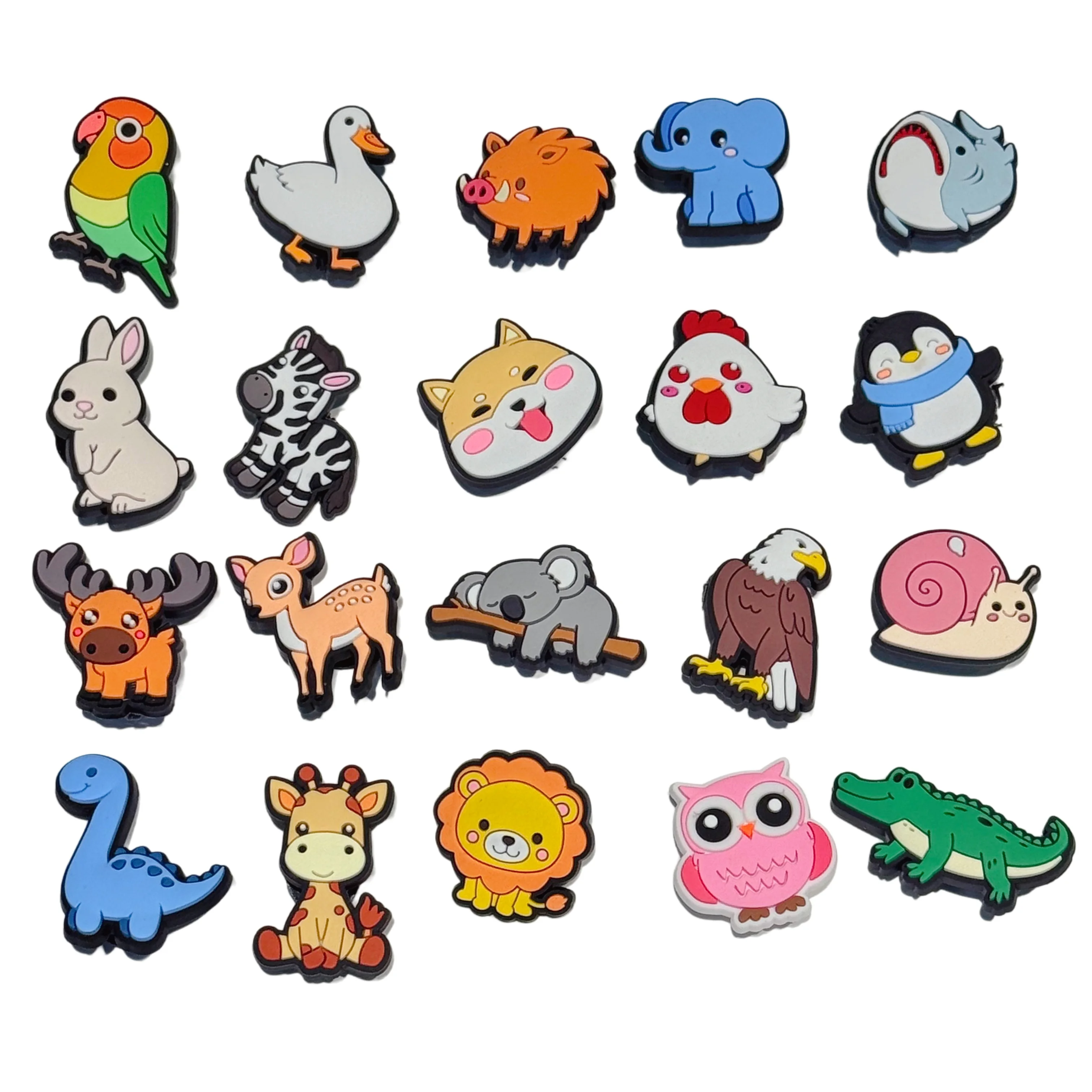 20Pcs Cartoon Animal Elephant Zebra Rabbit Shark Dog PVC Sandals Garden Shoe Charms Decoration Clogs Pins Slipper Accessories