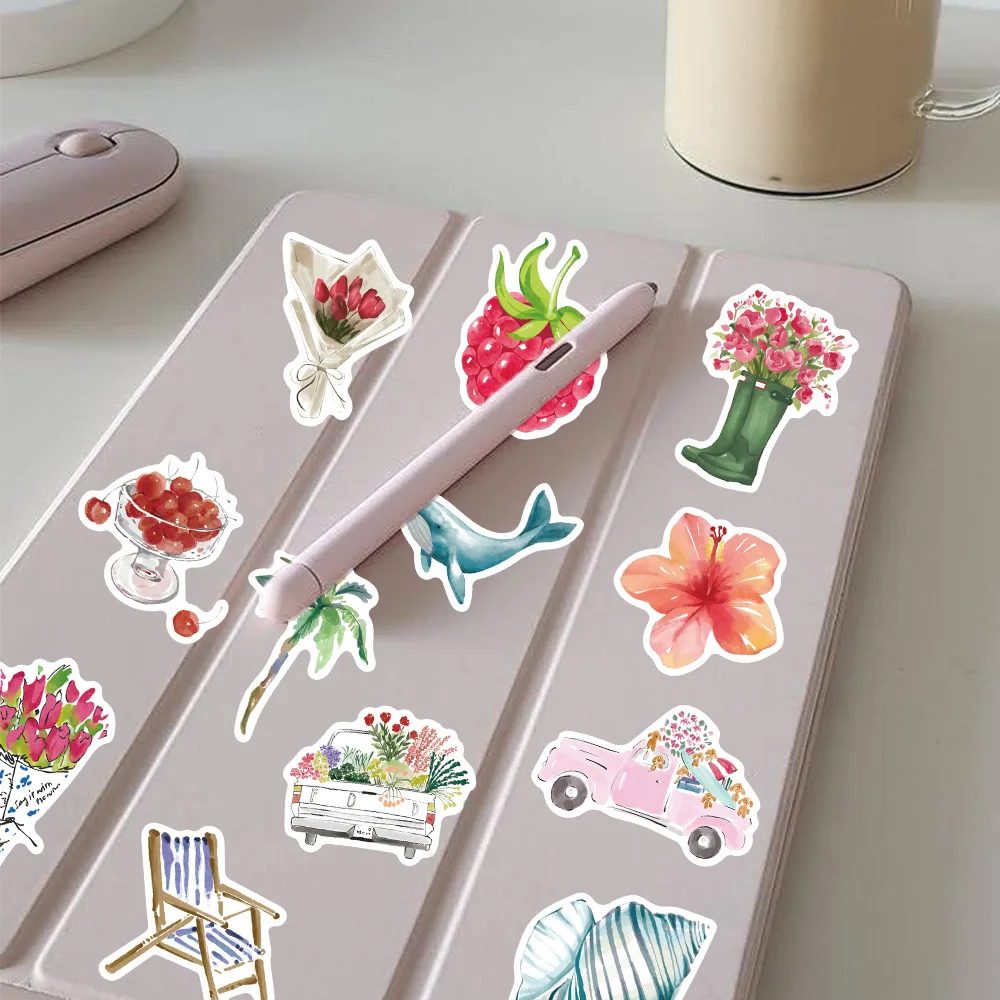 50/100pcs Watercolor Dairy Stickers Decals For Phone Laptop Scrapbook Luggage Helmet DIY Graffiti Aesthetic Stickers Gifts image 4