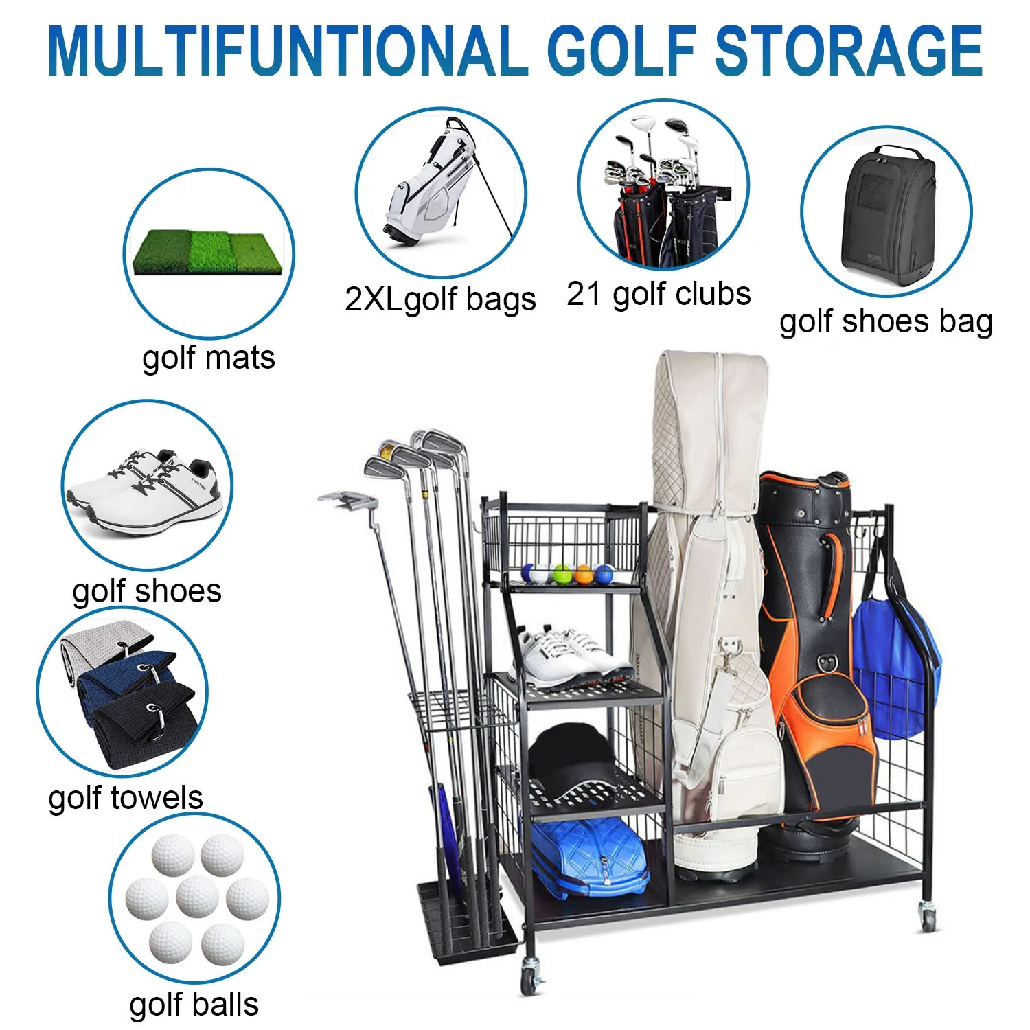 CRESTGOLF Golf Storage Garage Organizer Extra Large Size to Perfectly Store & Organize Golf Bag & Golf Accessories Space Saving