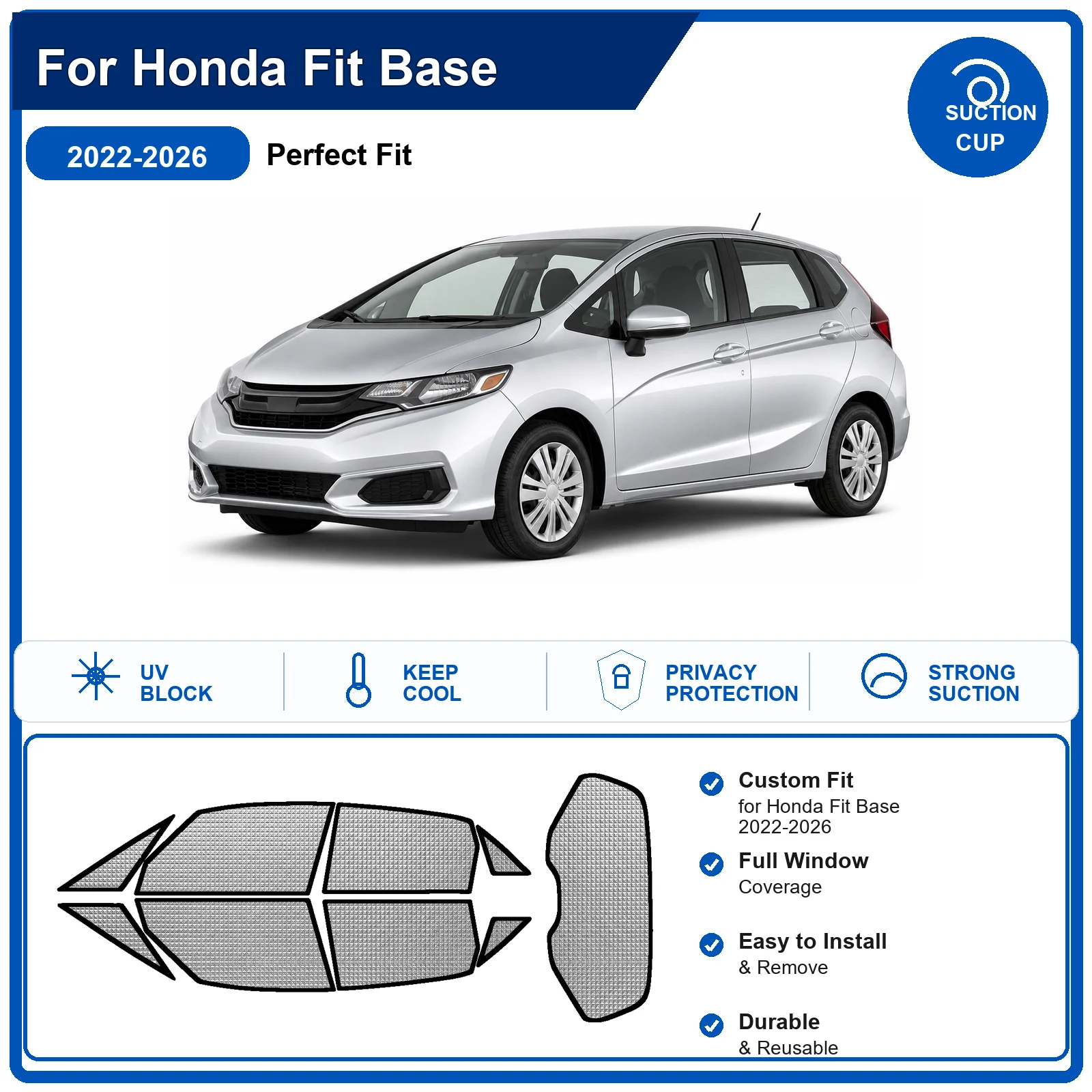 For Honda Fit Base 2022-2026 Custom Full Set Windshield Sun Shade Aluminum Foil Heat Insulation Anti UV Foldable