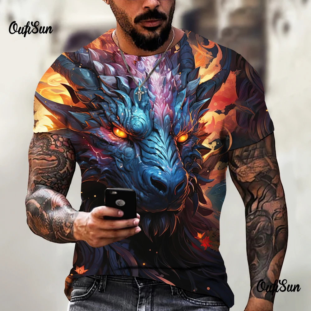 Summer Men's Short Sleeve Cartoon T Shirt 3d Dragon Print Fashion Street O-Neck Pullover Outdoor Oversized T-Shirt Male Clothing