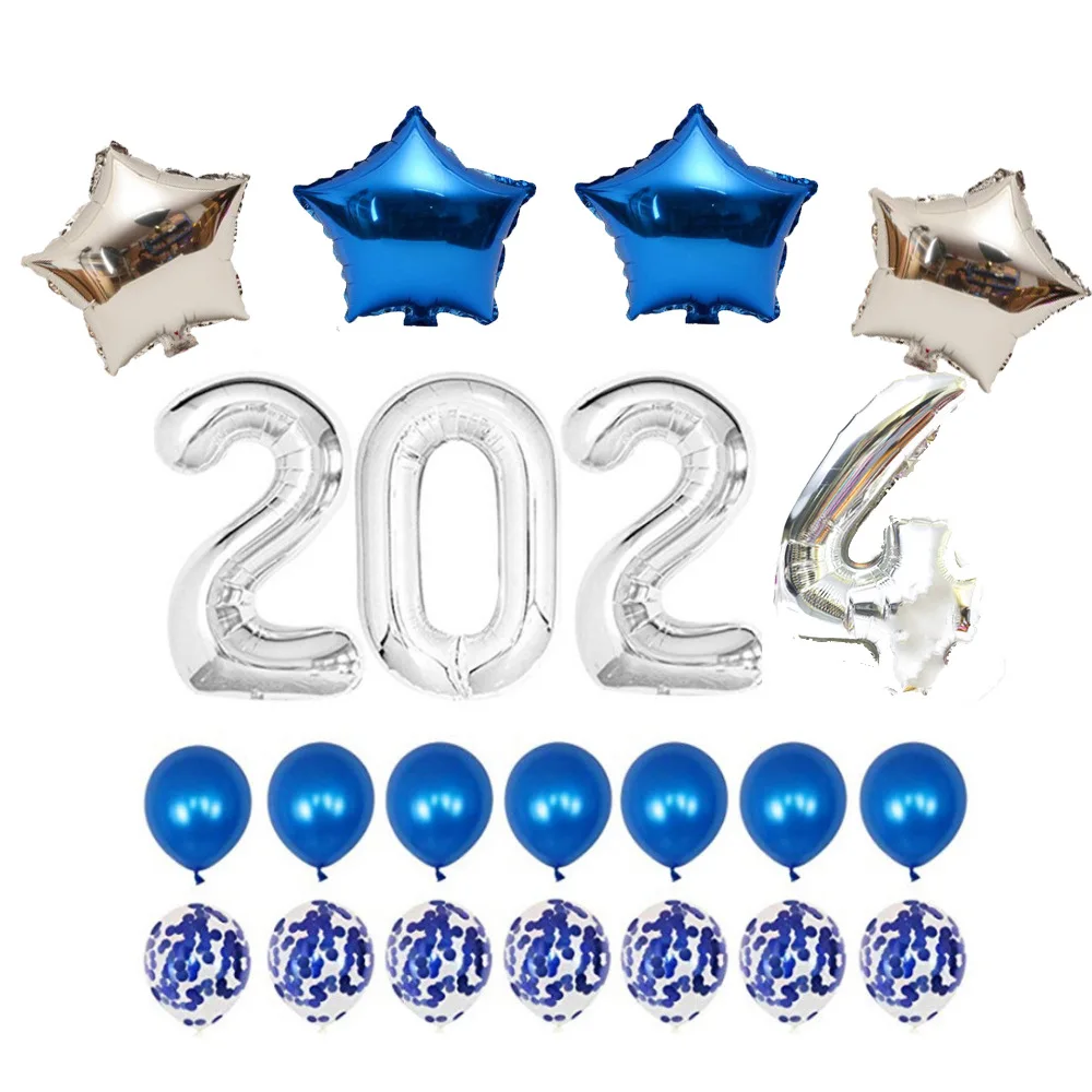 New Arrival 32 inch 2024 New Year Digital Aluminum Foil Balloon for Graduation Ceremony New Year Party Decoration