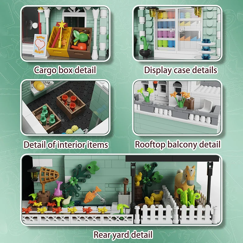 City Town Street View มุมร้านกาแฟร้านขายของชํา Building Blocks มินิอิฐ Bank สถาปัตยกรรมไฟของเล่นเด็กของขวัญ