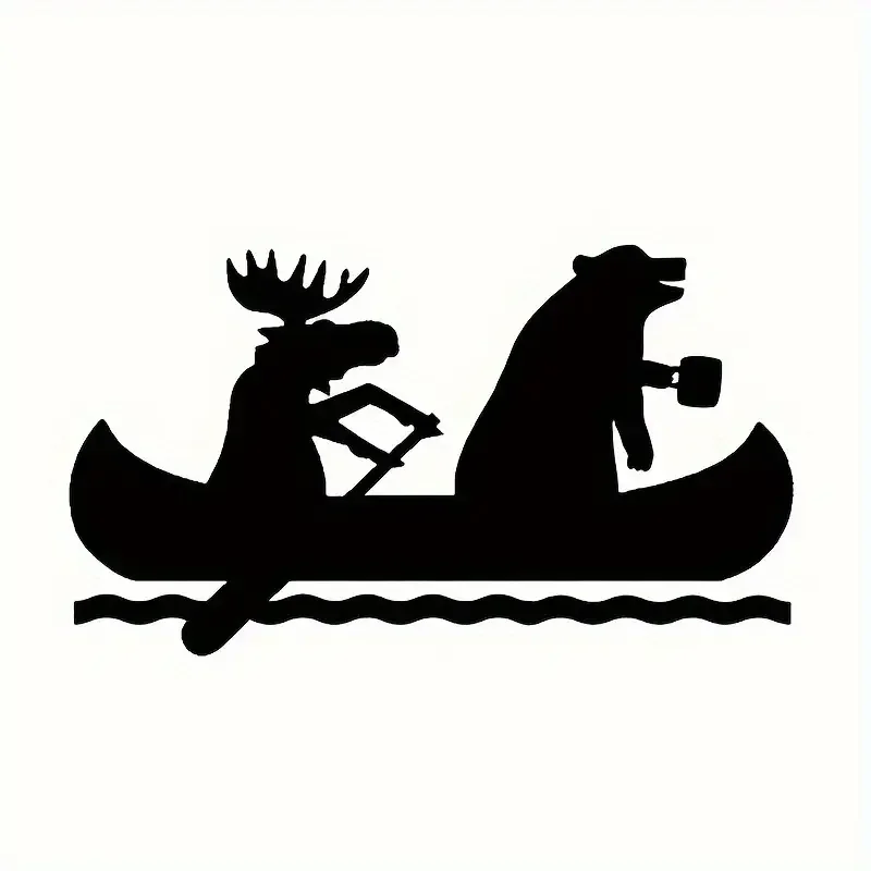 [Adventure Car Sticker] Outdoor Adventure Car Sticker | Moose And Bear in a Canoe - Suitable for Car Windows