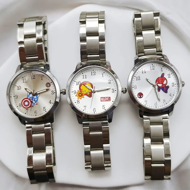 

Marvel Watch Spider Man Iron Man Cartoon Cute Steel Belt Waterproof Accurate Student Boy Girl Student Creative Couple Style Gift