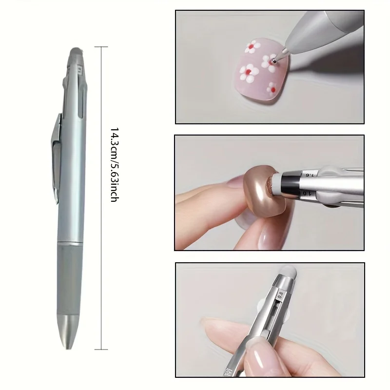 1pc Precision Nail Art Dotting Pen, 4 Interchangeable Tips for Dot Designs, Stainless Steel Easy-Grip Pen Style Tool, Nail Tool