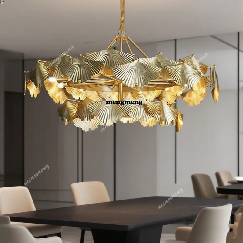 

Американская люстра в стиле лёгкой роскоши, полностью медная, персонализированная, в форме листа, дизайнерская, для ресторана, столовой, спальни, декоративные светильники.