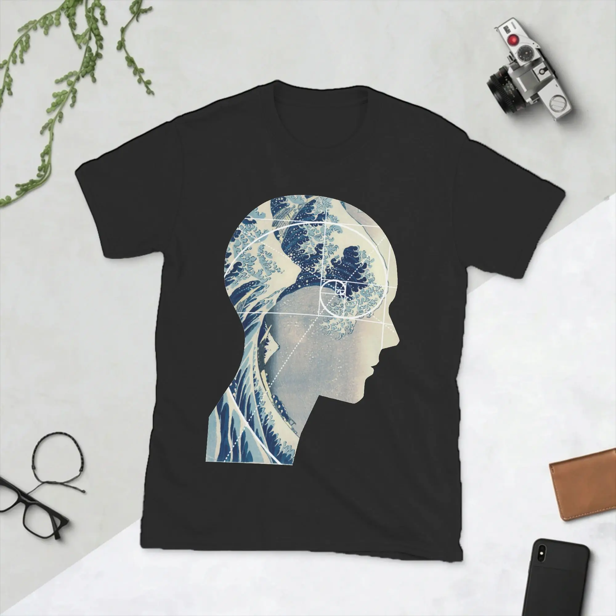 Great Wave Hokusai Meets Fibonacci in My Head T Shirt for Men Vintage T-Shirt O Neck Math Vertical Tee Shirt Short Sleeve Tops