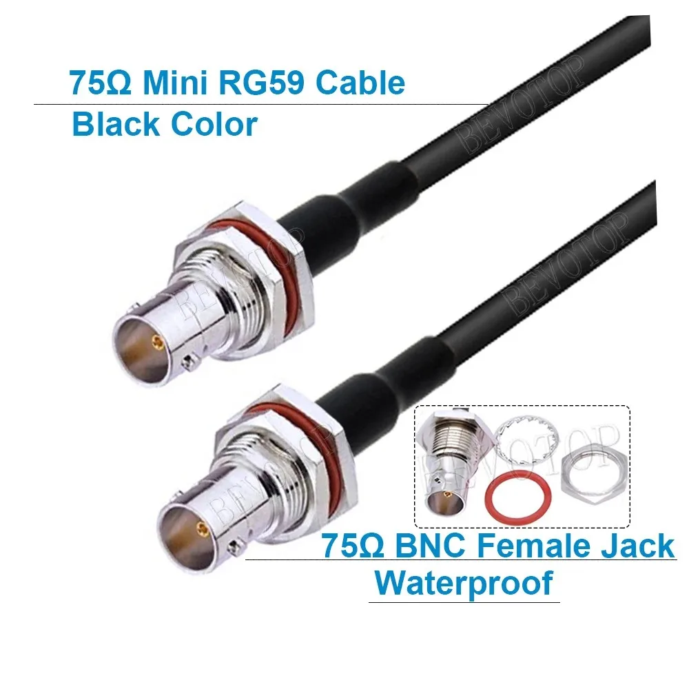 Black Color HD SDI Cable 75 Ohm BNC to BNC MiniRG59(1855A) Pigtail for HD-SDI/3G-SDI/4K Video Security Camera CCTV Systems