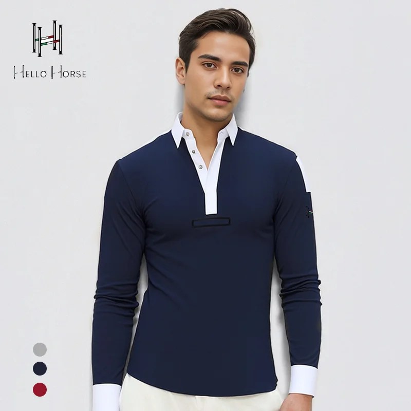 

Hello Horse Men's Equestrian Long Sleeve T-Shirt Simple Stretchy Sun Protection Breathable Top Comfortable Equestrian Apparel