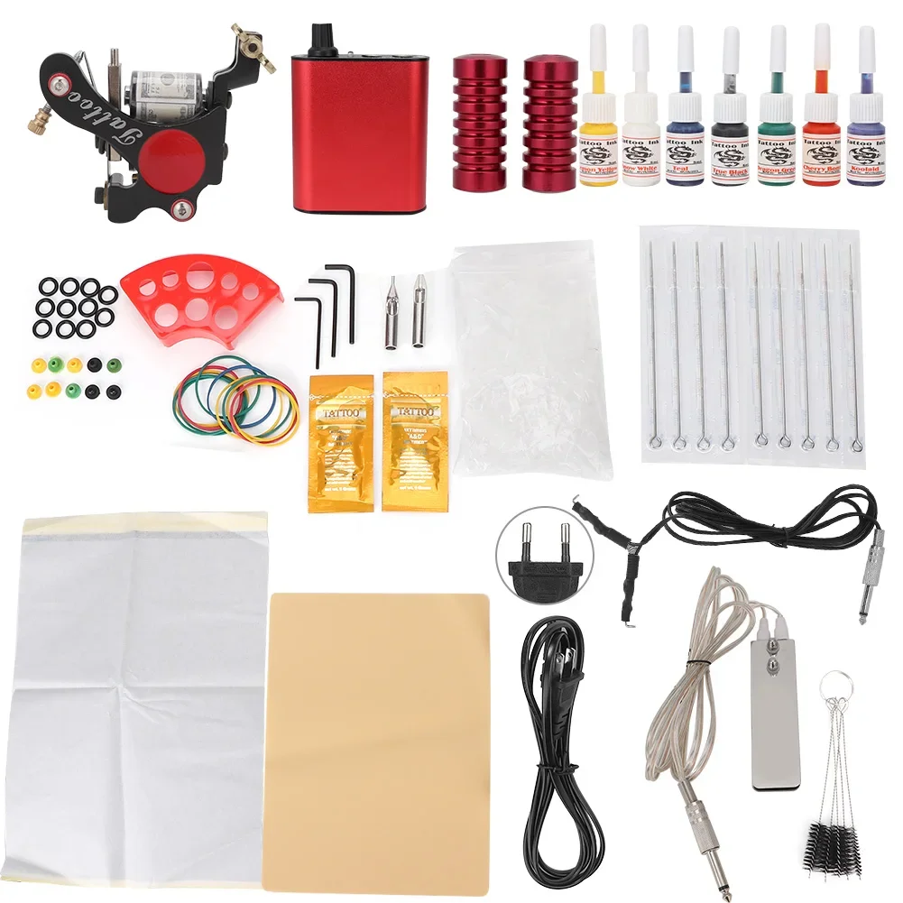 

Beginner Complete Tattoos Kit Tattoo Machines Black Ink Set Power Supplies Grips Body Art Tools Set Permanent Makeup Tattoos Set