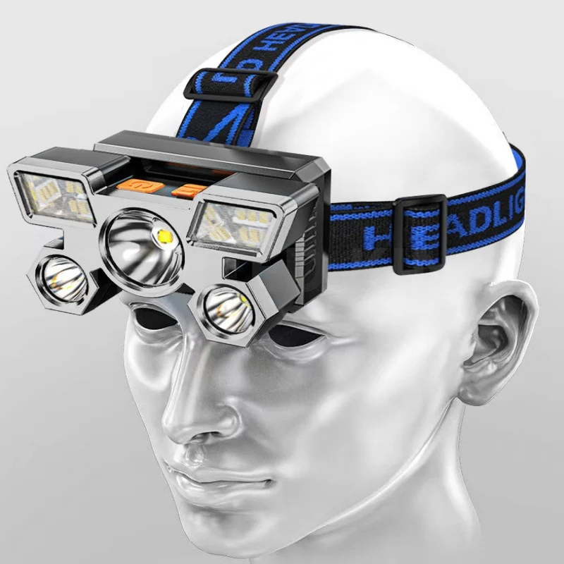 1- 10PCS 5 LED Headlamp Rechargeable with Built in 14550 Battery Strong Light Camping Adventure Fishing Head Light Flashlight