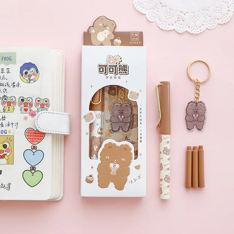 Imagem -03 - Kawaii Cacau Urso dos Desenhos Animados Caneta Fonte Conjunto Escola Escritório Material de Escrita Estudante Papelaria Presente Prêmios ef Nib Presente