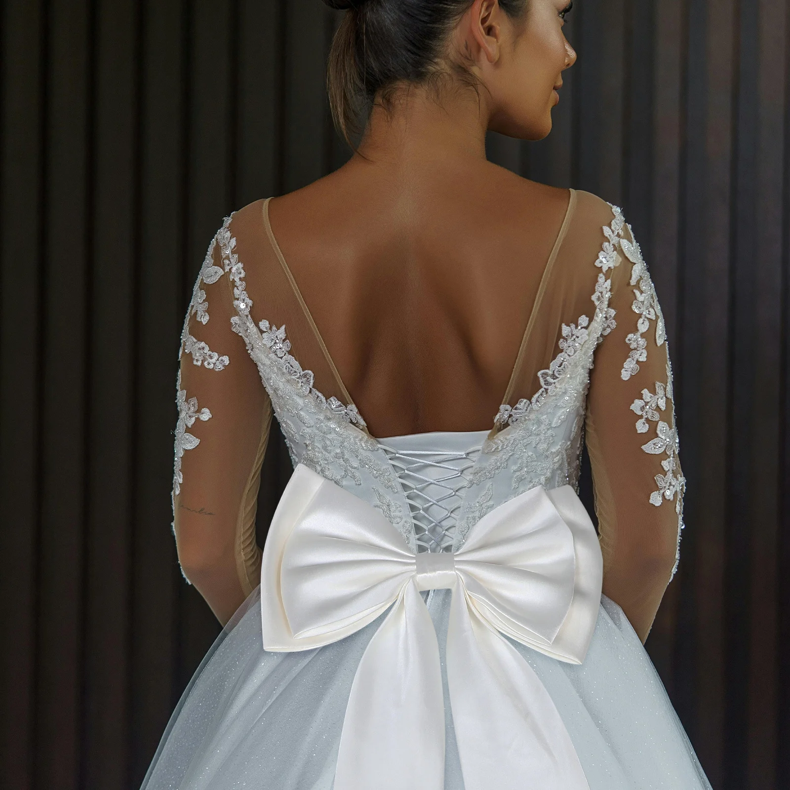 وشاح الخصر الزفاف كبير القوس القابل للانفصال شريط من الساتان الأبيض لثوب الزفاف القابل للإزالة Bowknot فستان مُصمم حسب الطلب للعرائس #2