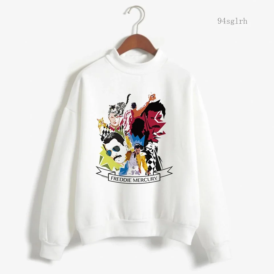 Freddie Mercury Hoodie Women Long Sleeve Pullover Kawaii Queen Band Cartoon Graphic Sweatshirt Harajuku Casual Streetwear Female