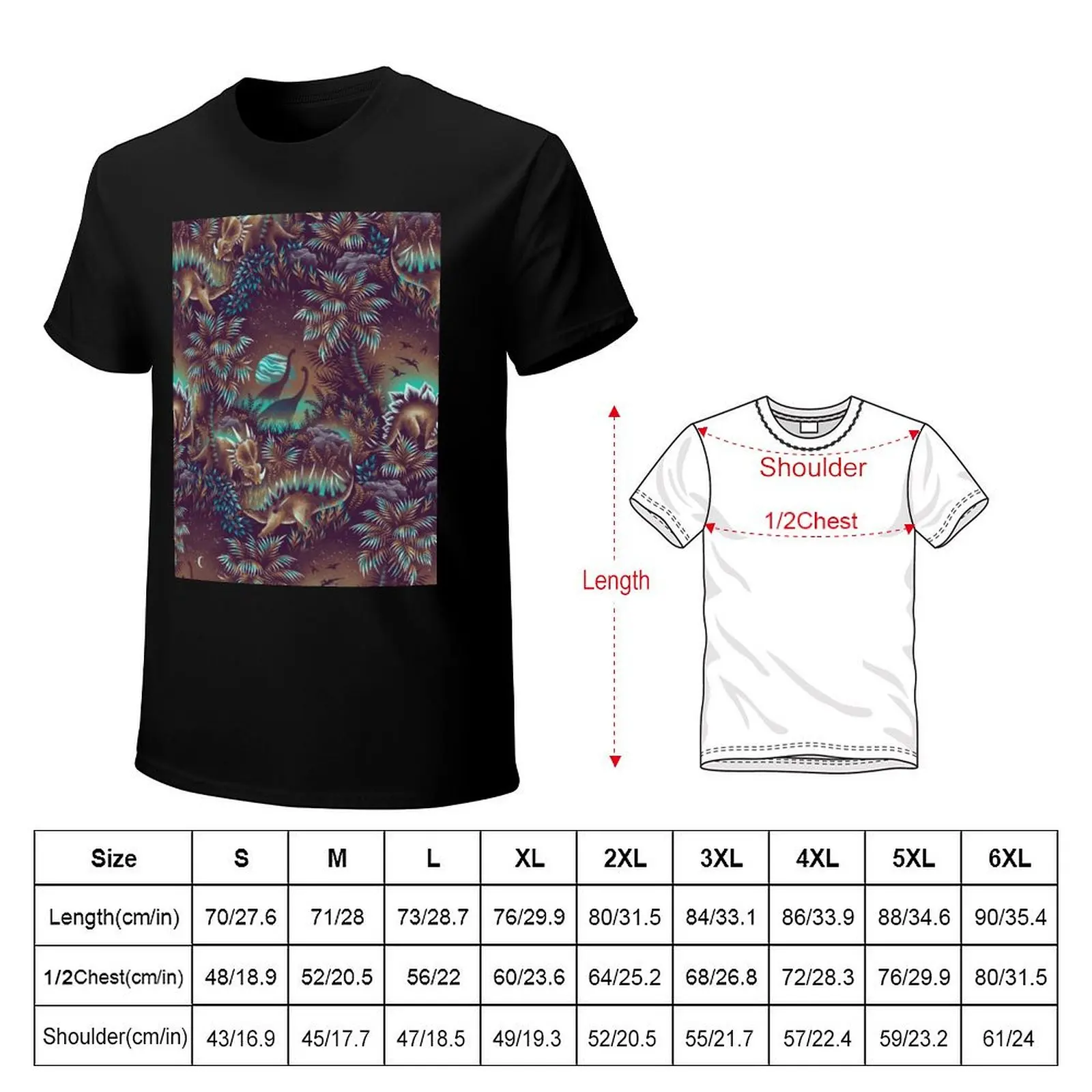 Dinosaur Lagoon - Mustard / Mint T-Shirt Comfortable Basic Crew Neck Tee