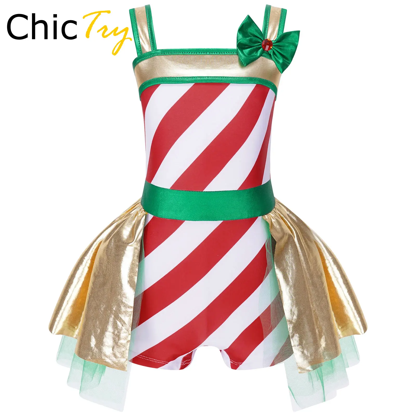 Girls Boys Ballet Dance Leotard Biketards Gymnastics Bodysuit Festival Christmas Candy Cane Costume Striped Performance Costume