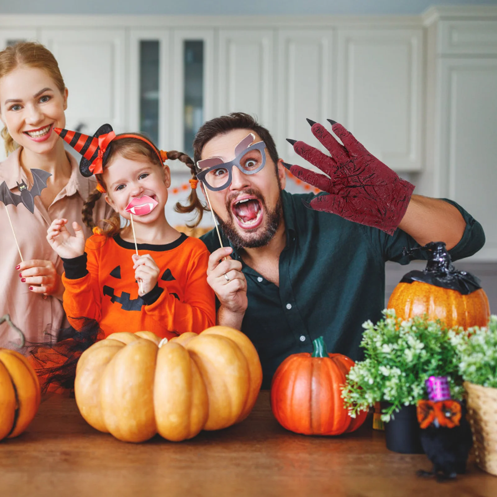 1 par de accesorios de fiesta de disfraces de Halloween del diablo, guantes con pata de lobo y demonio, uñas largas, garra de látex, manos, Cosplay, juego de rol, mascarada