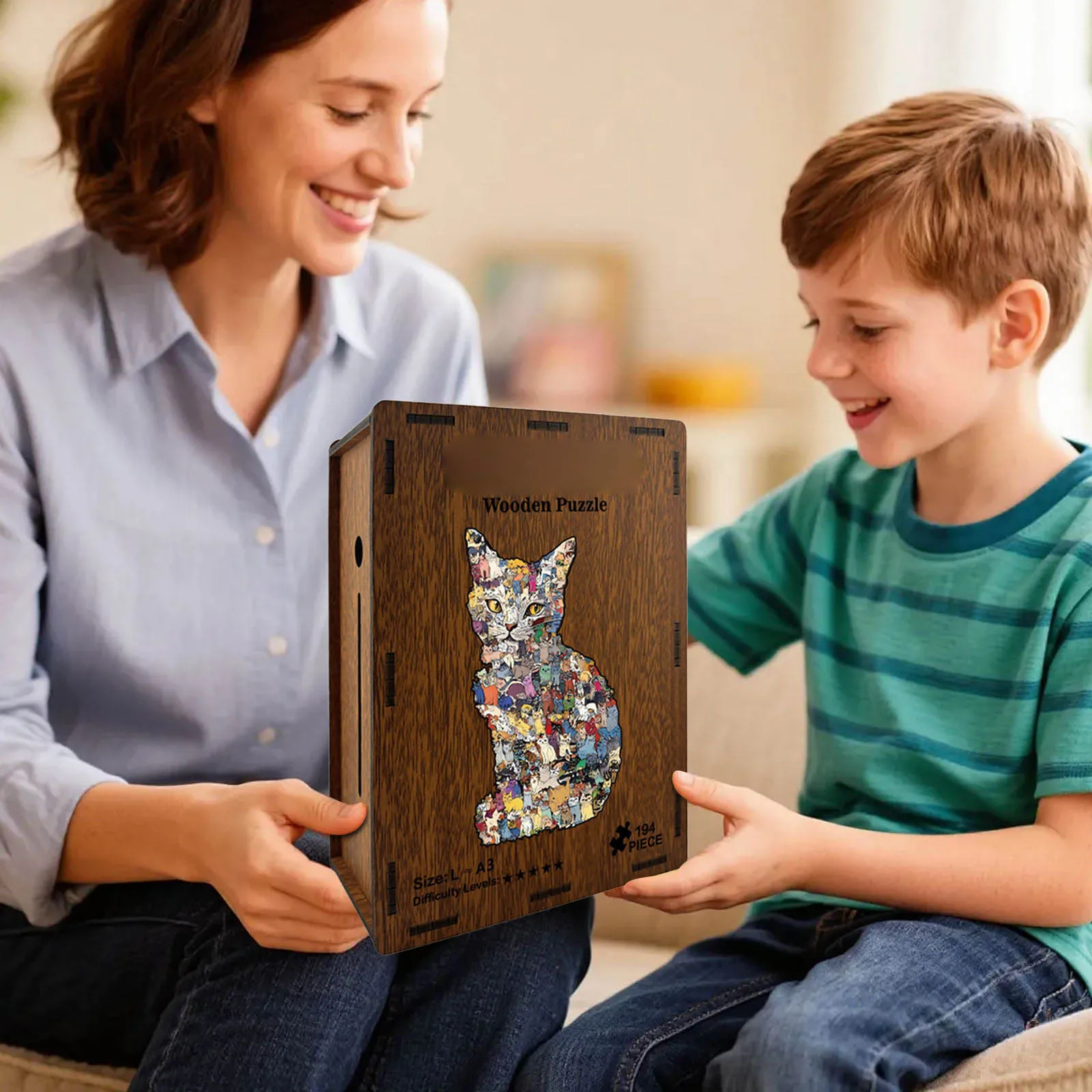 Puzzle en bois en forme de chat Unique, 194 pièces, puzzle stimulant pour adultes, œuvre d'art finie pour la décoration murale de la maison