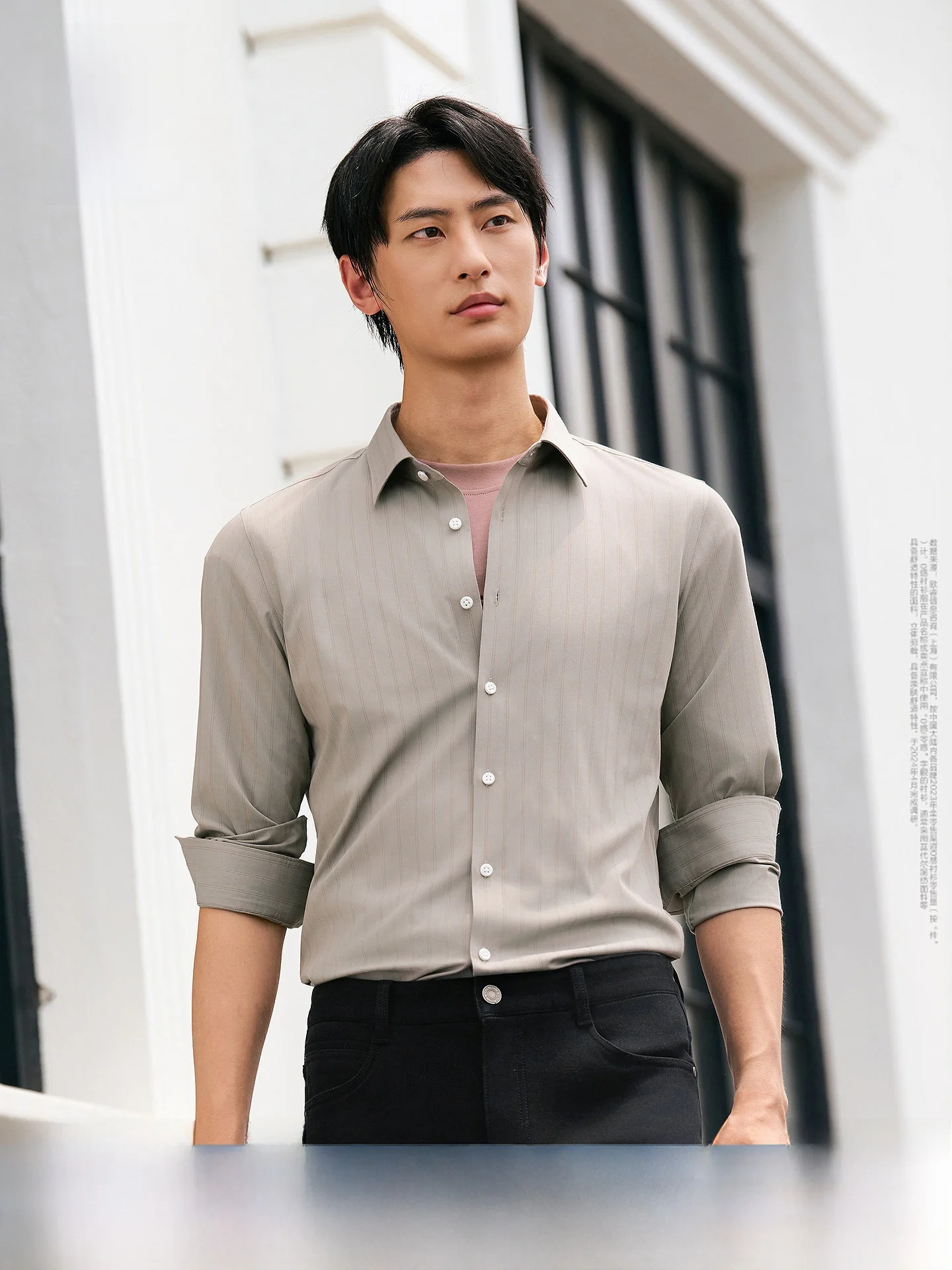 Hodo Long Sleeve Shirt Men's Casual Stripe Warm Shirt Standard Fit Button Detail Polyester Lycra Modal Business Casual Style