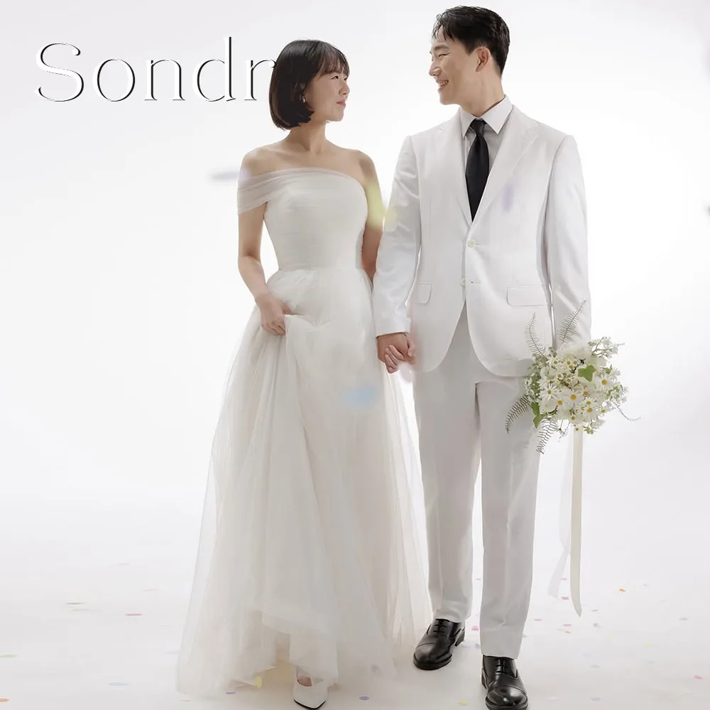

Sondr Customized New Korean Wedding Dresses Boat Neck A Line Floor-Length Bridal Party Gown Soft Tulle Corset Photo Shoot Gown
