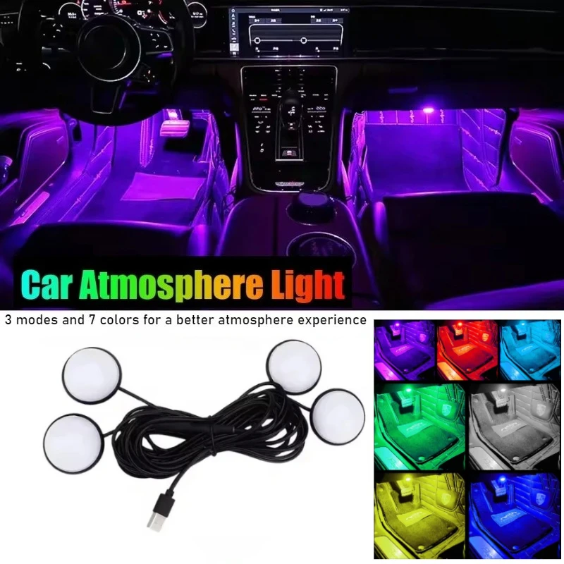 1Set LED Ambient Light, Footwell Decorative Light, Wireless Installation, Car USB, One to Four, Colorful Neon Atmosphere Light