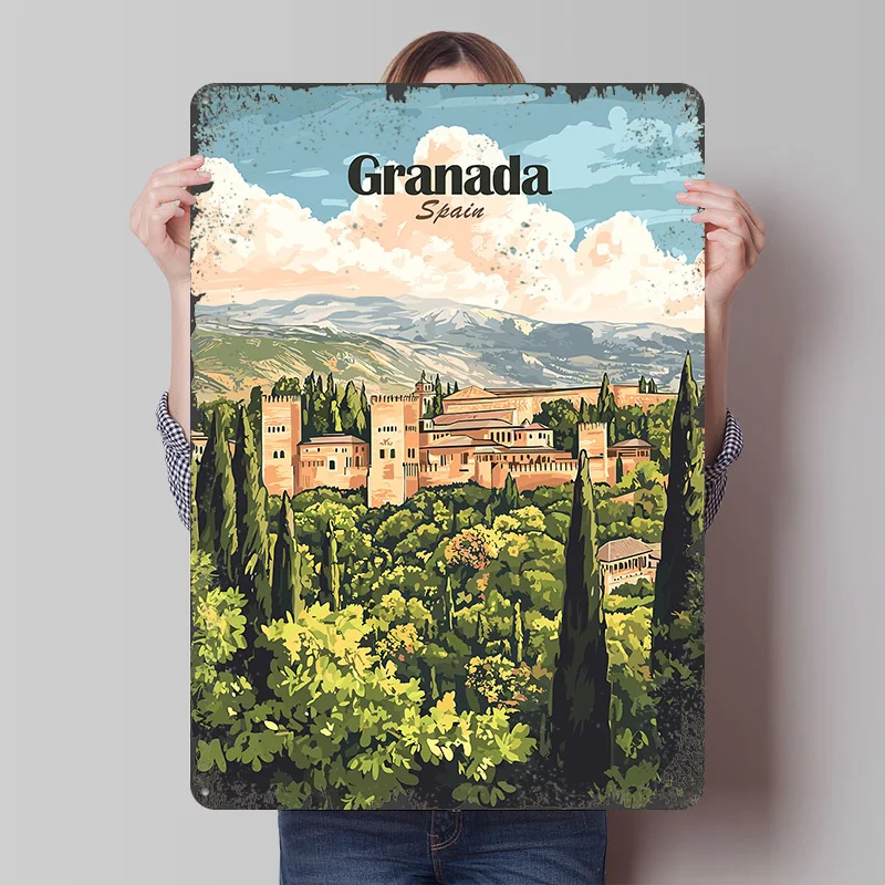 Granada Spain Travel Tin Plaque Poster Customized Wall Art Retro Vintage Metal Signs for Man Cave Home Decor Living Room Items