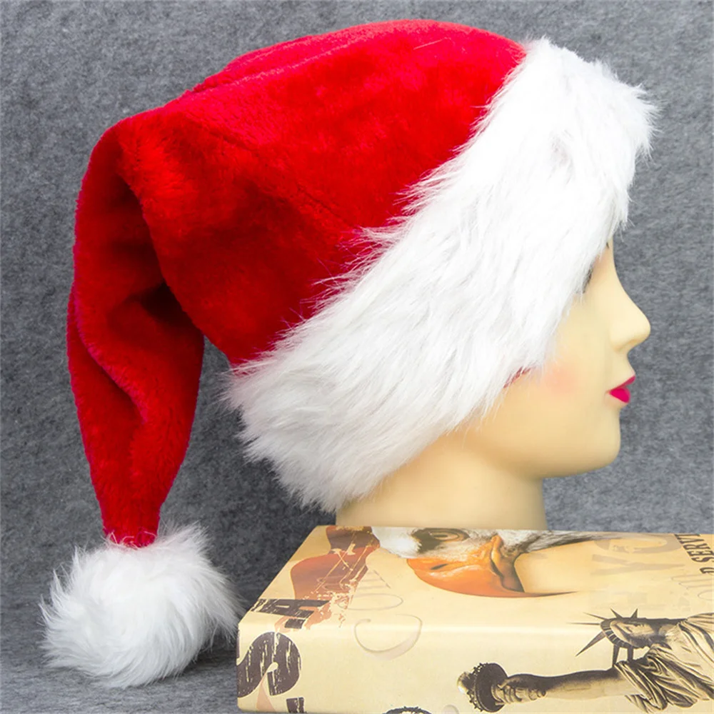 

Plush Santa Hat Unisex Thicken Chrismtas Hats Adult Kids Costume Classic Hat With White Plush Brim For New Year Holiday