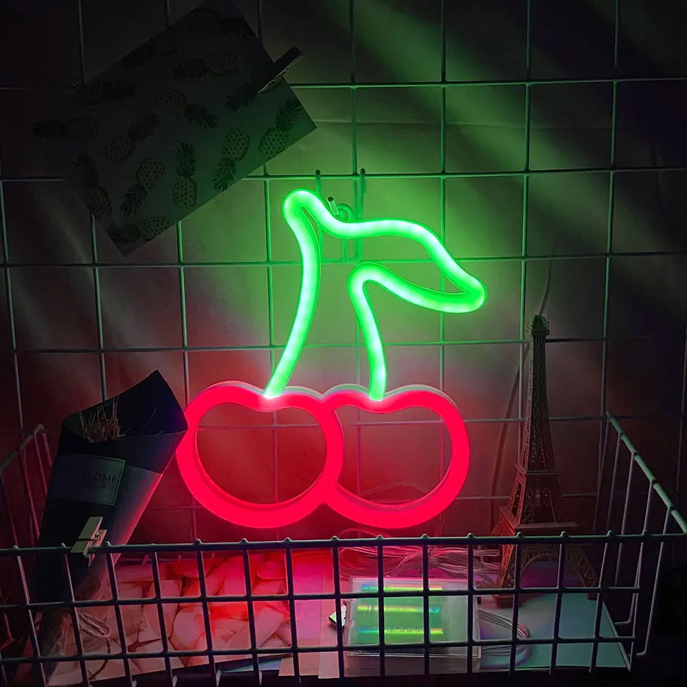 Cherry Neon Lamp LED Neon Signs lampada USB e striscia di luce al Neon alimentata a batteria IP65 impermeabile da appendere alla parete luce