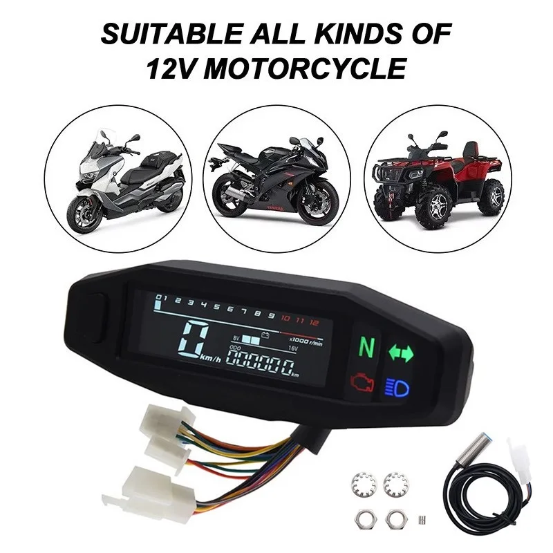 Universal Digital Motorcycle Speedometer Oil Gauge Tachometer Meters Instrument Cluster Turn Signal Light Indicator