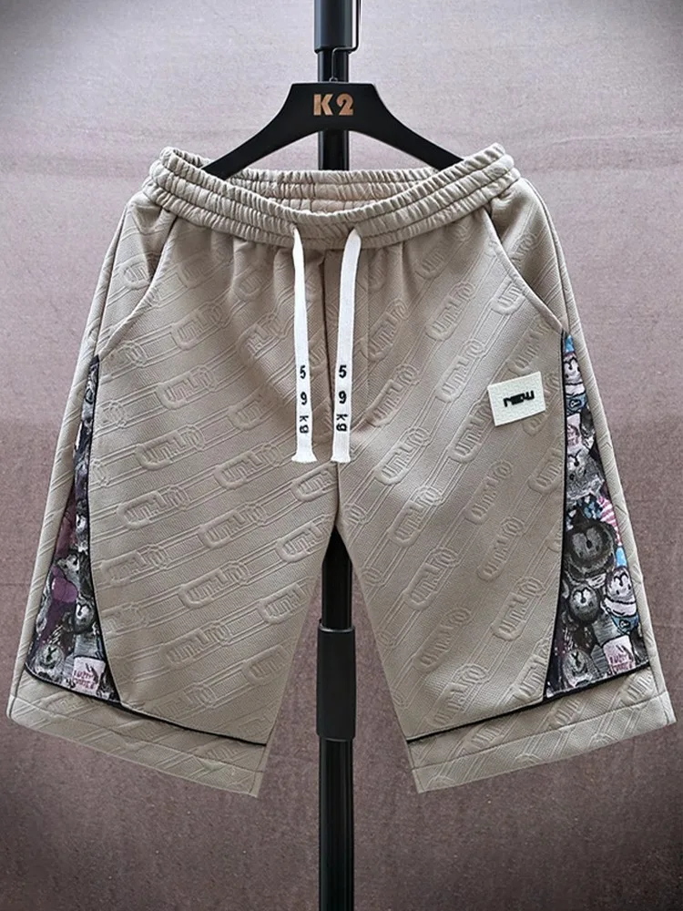 

Aymelon American Retro Patchwork Color Blo Men's orts Summer Casual Loose High Street Straight Five-Quarter Pants