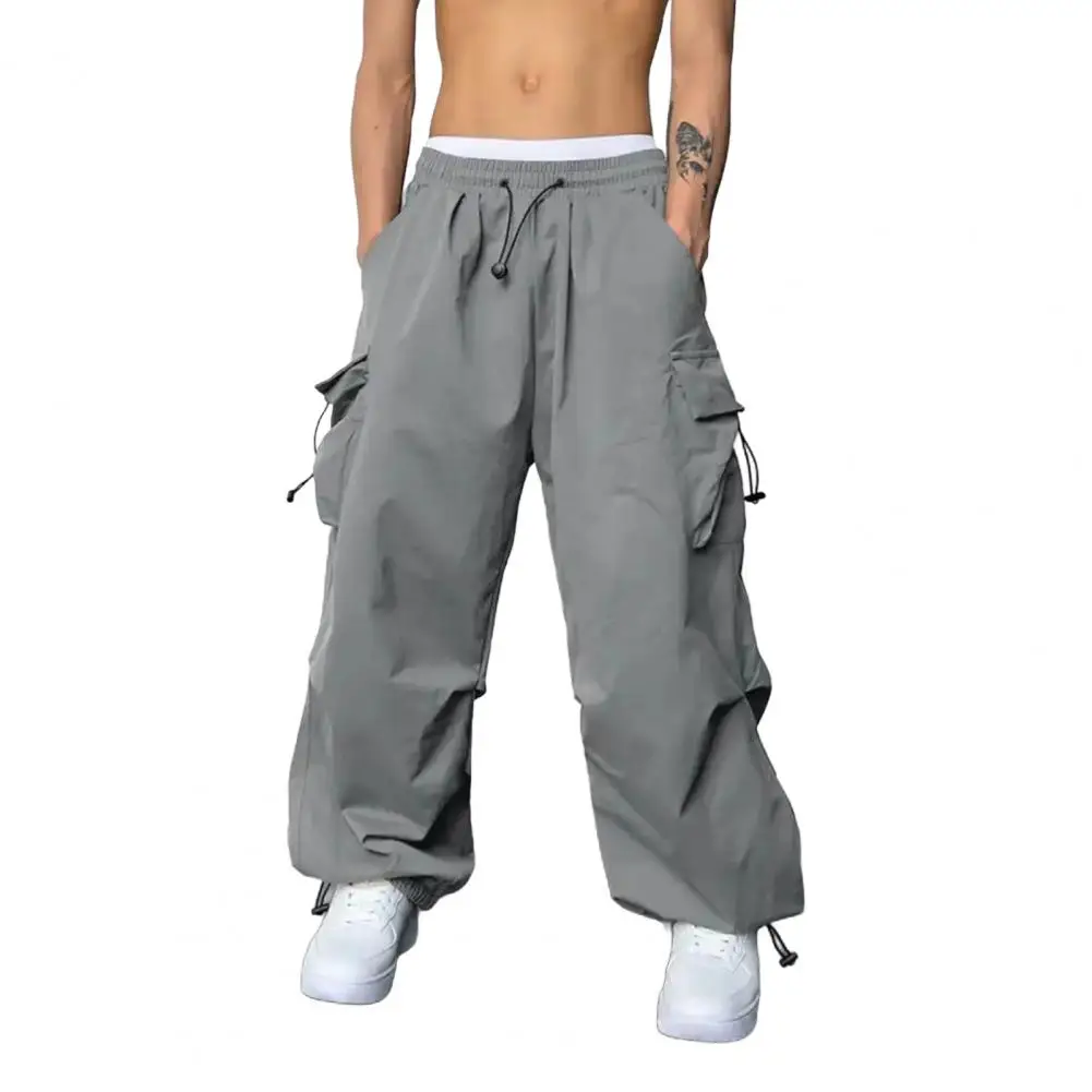 

Men Cargo Pants with Reinforced Pocket Stitching Pants with Multiple Pockets Elastic Waist for Streetwear