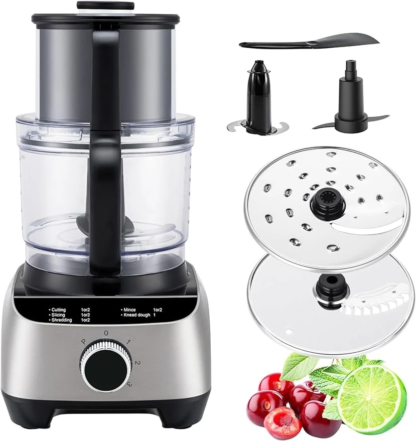 14-Cup Food-Processors, Professional 84.5oz Large Heavy Duty Electric-Food-Processor Blender Combo With 4 Blades