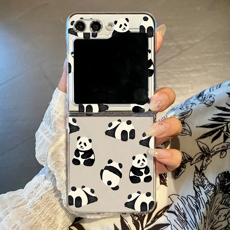 Cute Panda Pattern Case For Samsung Galaxy Z Flip7 FE Flip 8 7 6 5 4 3 Clear Hard Folding Phone Cover For Samsung Z Flip8 Flip6