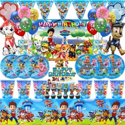 Decoración de la patrulla canina para fiesta de cumpleaños, vajilla para niños, plato de papel, taza, servilletas, telón de fondo, fiesta de Baby Shower, globos, juguetes, suministros