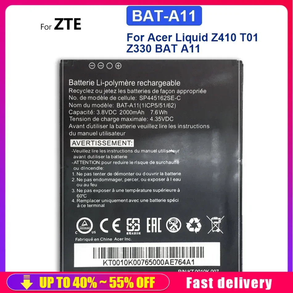 Rechargeable Mobile Phone Batteries BAT-A11 For Acer Liquid Z410 T01 Z330 BAT A11 2000mAh Portable Cell Phone Battery