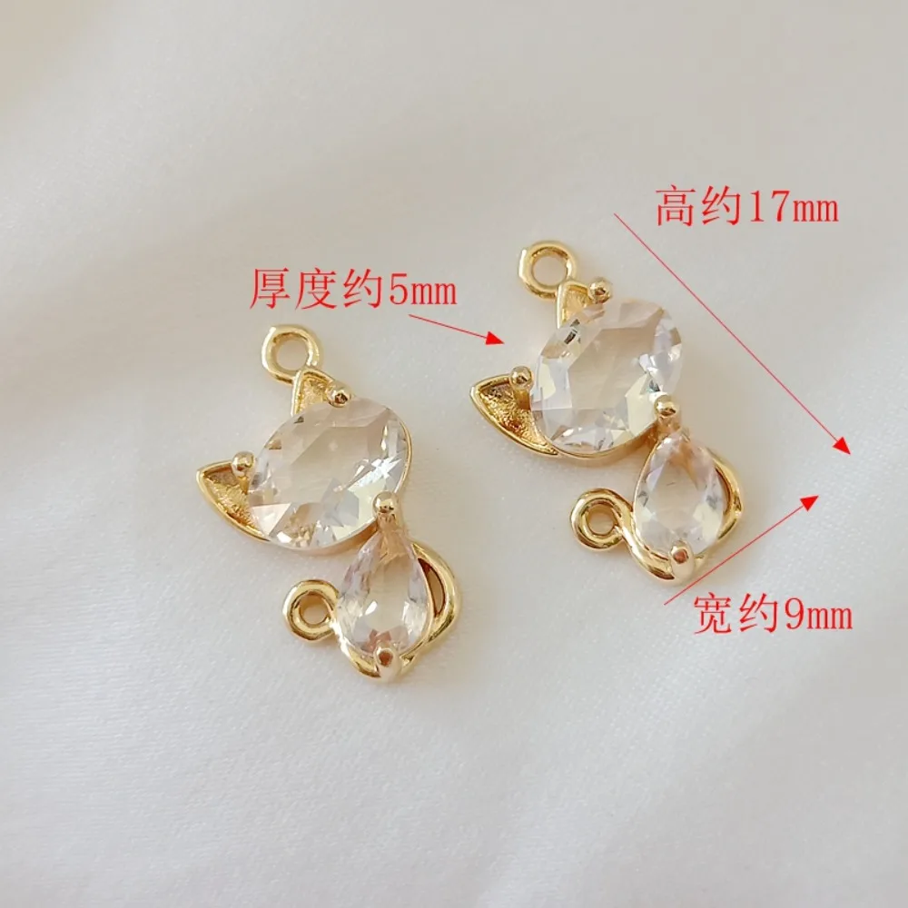 14K Copper-clad Gold Set with Transparent Zircon Cat Pendant, Fox Pendant, Bracelet, Necklace and Earrings DIY Accessories