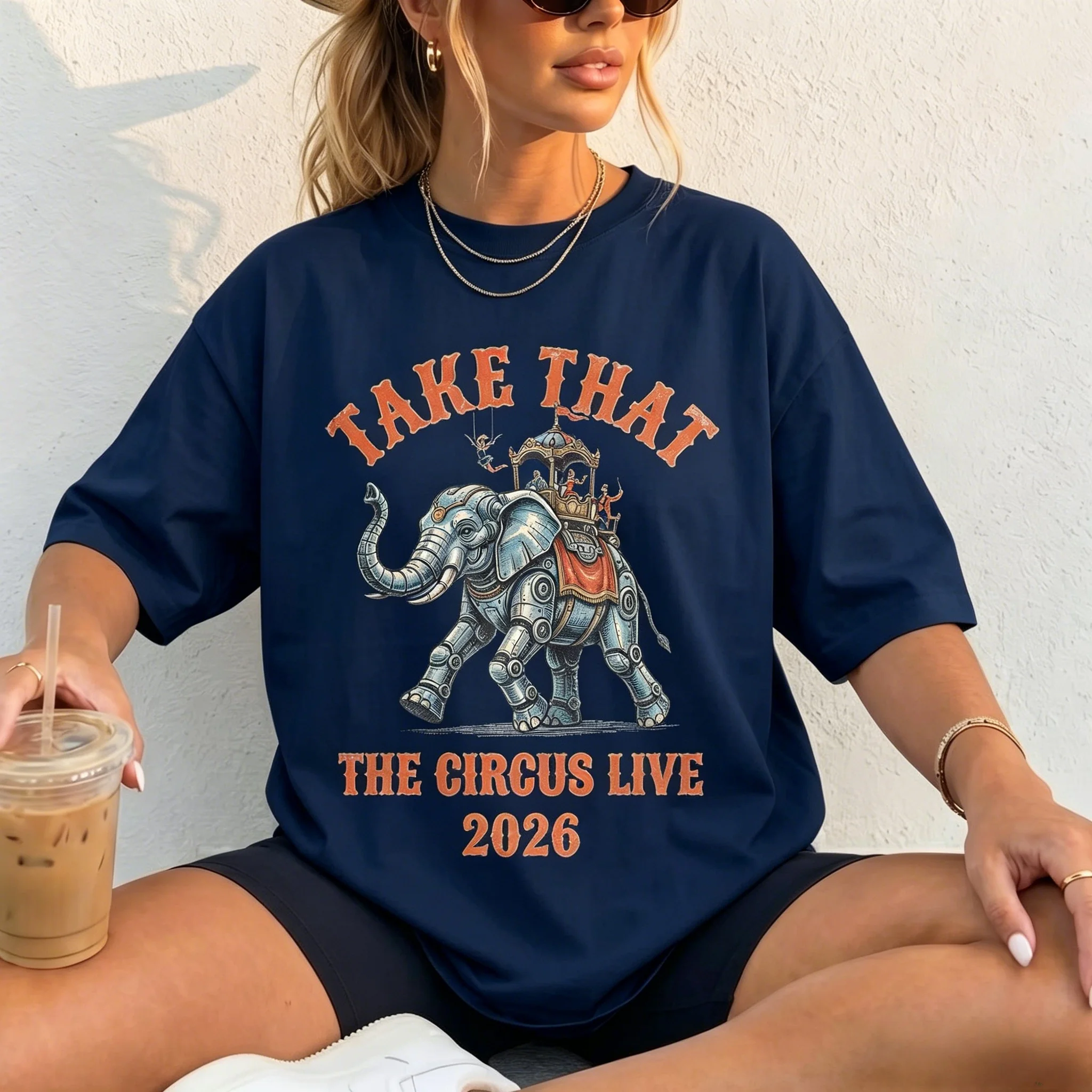 Take That Elephant Circus Live 2026 T-shirt Summer Men's Women's Streetwear Y2k Style Retro Extra Large Cotton Clothing Casual