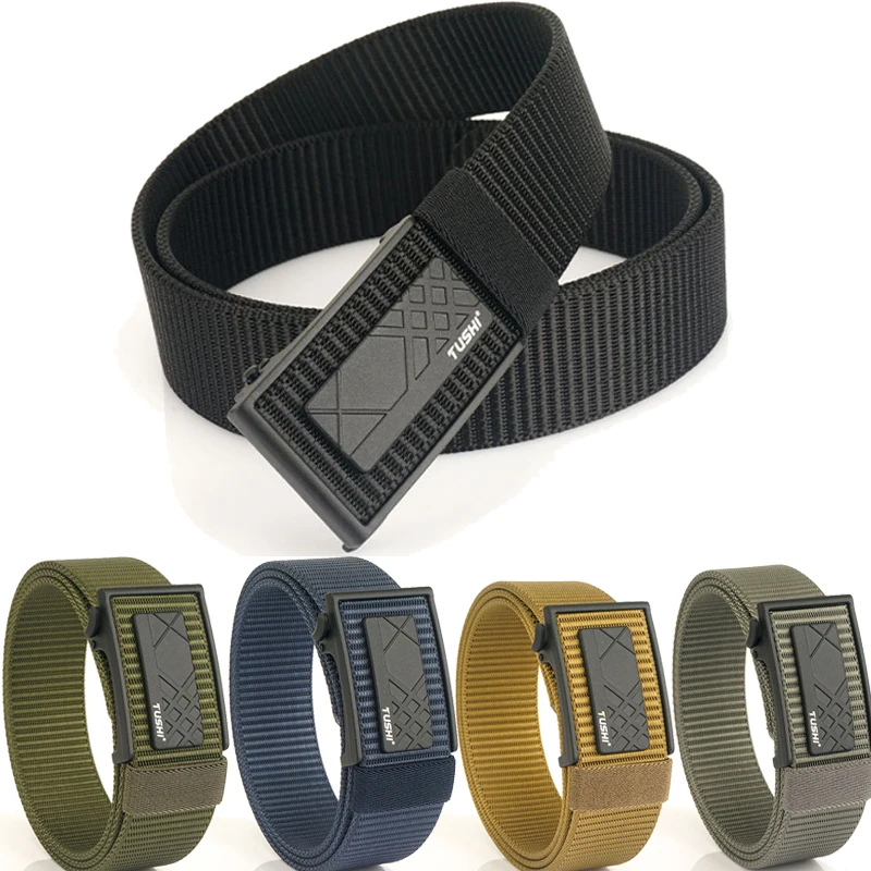 New Men'sTactical Belt Tight Sturdy Nylon Heavy Duty Hard Belt Outdoor Casual Belt Automatic Waistband