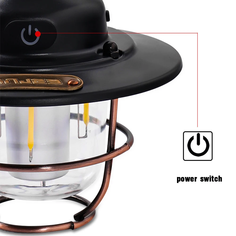 Retro Portable Camping Lantern Lamp Hanging Light USB 3 Modes Dimmable Flashlight Garden Yard Outdoor Emergency Flashlight