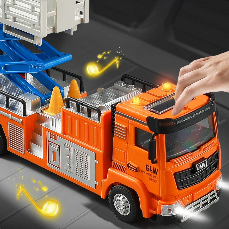 1:40 cidade escada de resgate caminhão carro diecast modelo de carro som luz coleção caminhão jogar veículos cognição brinquedos para crianças presente