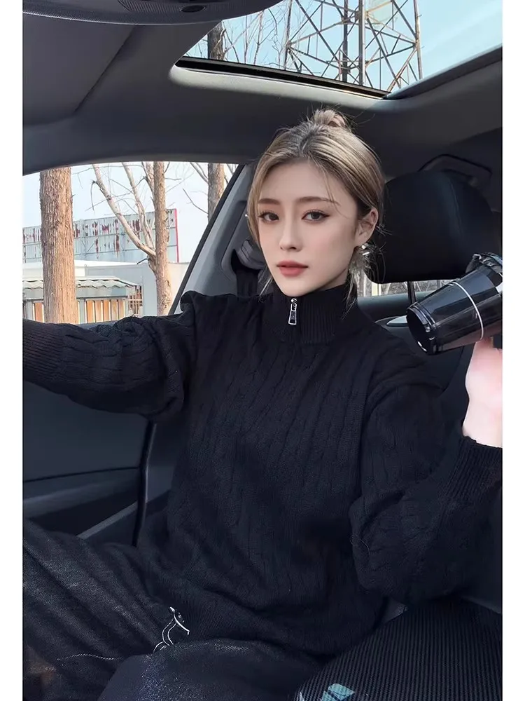 

Мужской вязаный свитер-хенли с молнией, длинным рукавом и узором «косы», базовая модель для ношения под одеждой, весенний сезон