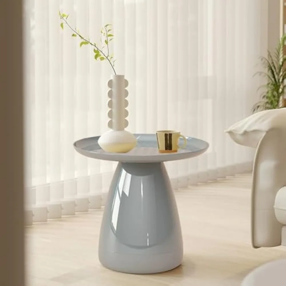 Contemporary PC Material Nightstand, Minimalist Bedside Table with Open Storage, Mushroom-Inspired Round Side Table