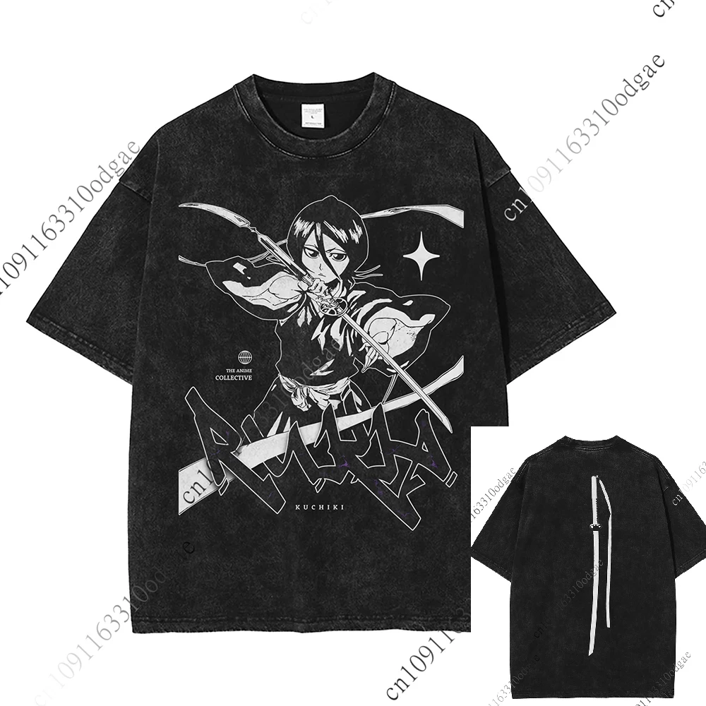 Camiseta lavada Vintage de Rukia Bleach, regalo para niñas, camiseta gráfica de Manga de Anime, ropa de calle Y2k para hombres, Top de manga corta de algodón para mujeres