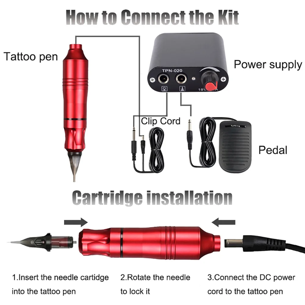 EU US Tattoo Machine Kits Tattoo Power Supply Rotary Pen With Cartridge Needles Permanent Make-up Machine For Tattoo Body Art