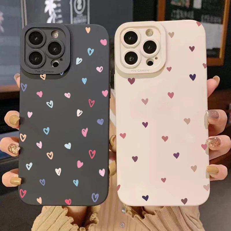 Colorful Small Love Heart Silicone Phone Case For Samsung Galaxy S25 S24 S23 Ultra S22 Plus S21 FE A16 A14 A13 A34 A54 A33 Cover