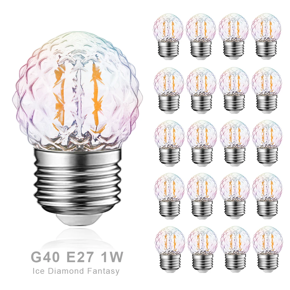 

20Pcs Led Bulb E27 Light Bombilla Lamp 10W Equivalent Incandescent Warm White Vintage Ampoules Iced Diamond 1W Led Lights 220V