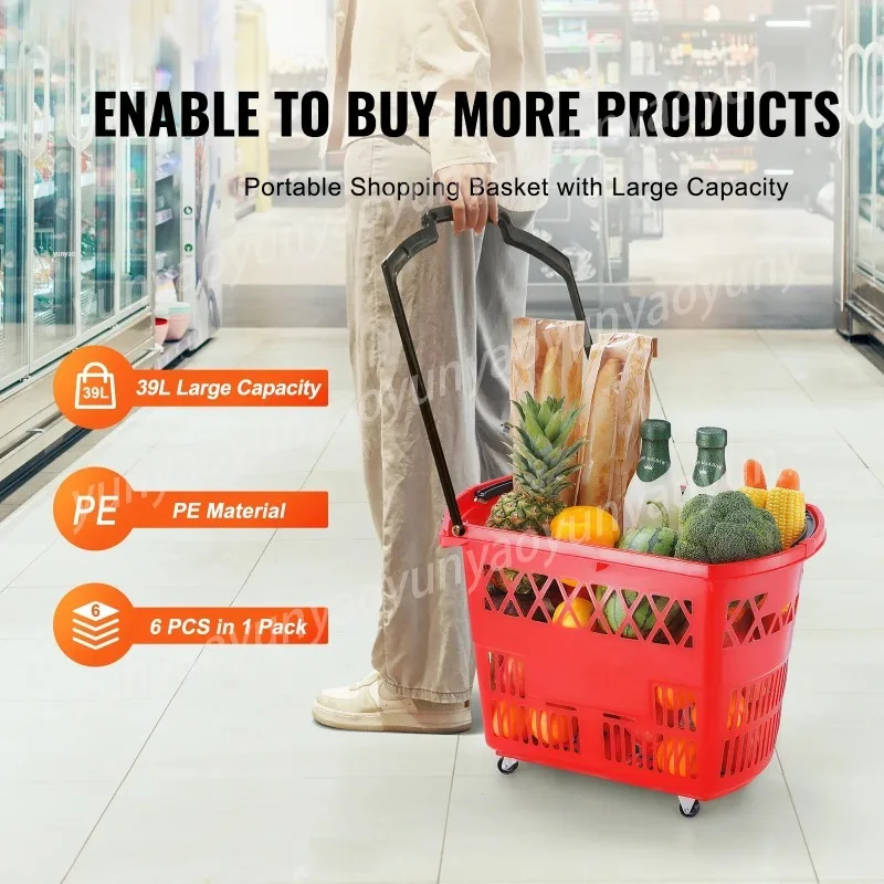 

6 Packs of 39-liter Shopping Baskets, Portable Shopping Trolley with Handles